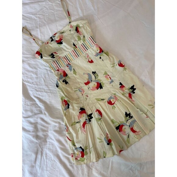 Anthropologie Maeve Y2K Vintage Style Floral Print Dress With Striped Waist & Bo - Picture 3 of 12
